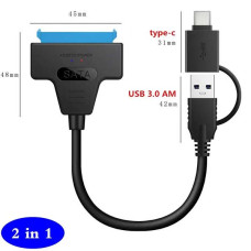 Καλώδιο SATA III 22pin σε USB 3.0 & USB-C 2σε1 για σύνδεση SSD HDD δίσκων 2.5 ιντσών Καλώδιο SATA III 22pin σε USB 3.0 & USB-C 2σε1 για σύνδεση SSD HDD δίσκων 2.5 ιντσών